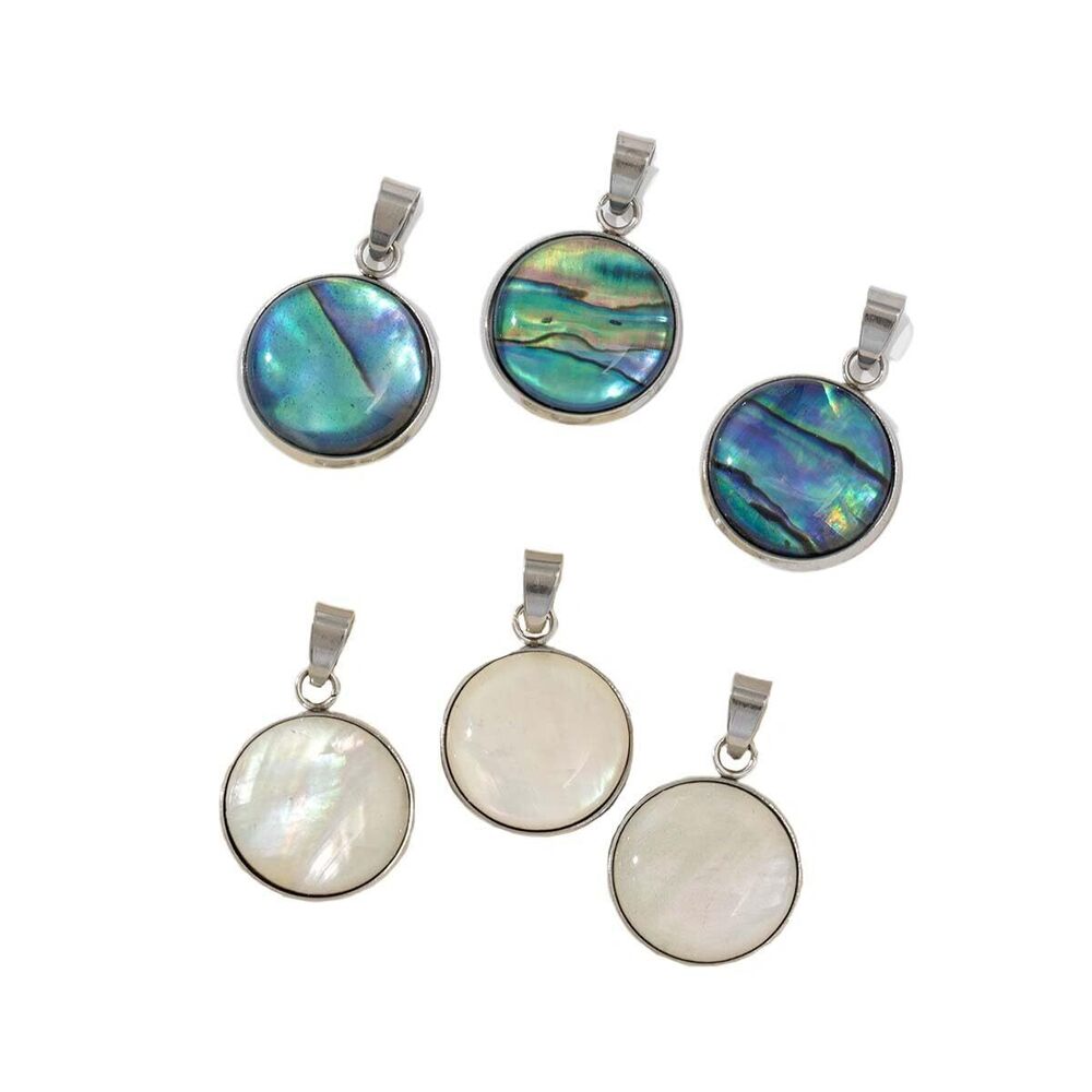 8360 10pcs Natural Shell Round Pendant Silver Edging Design For Jewelry